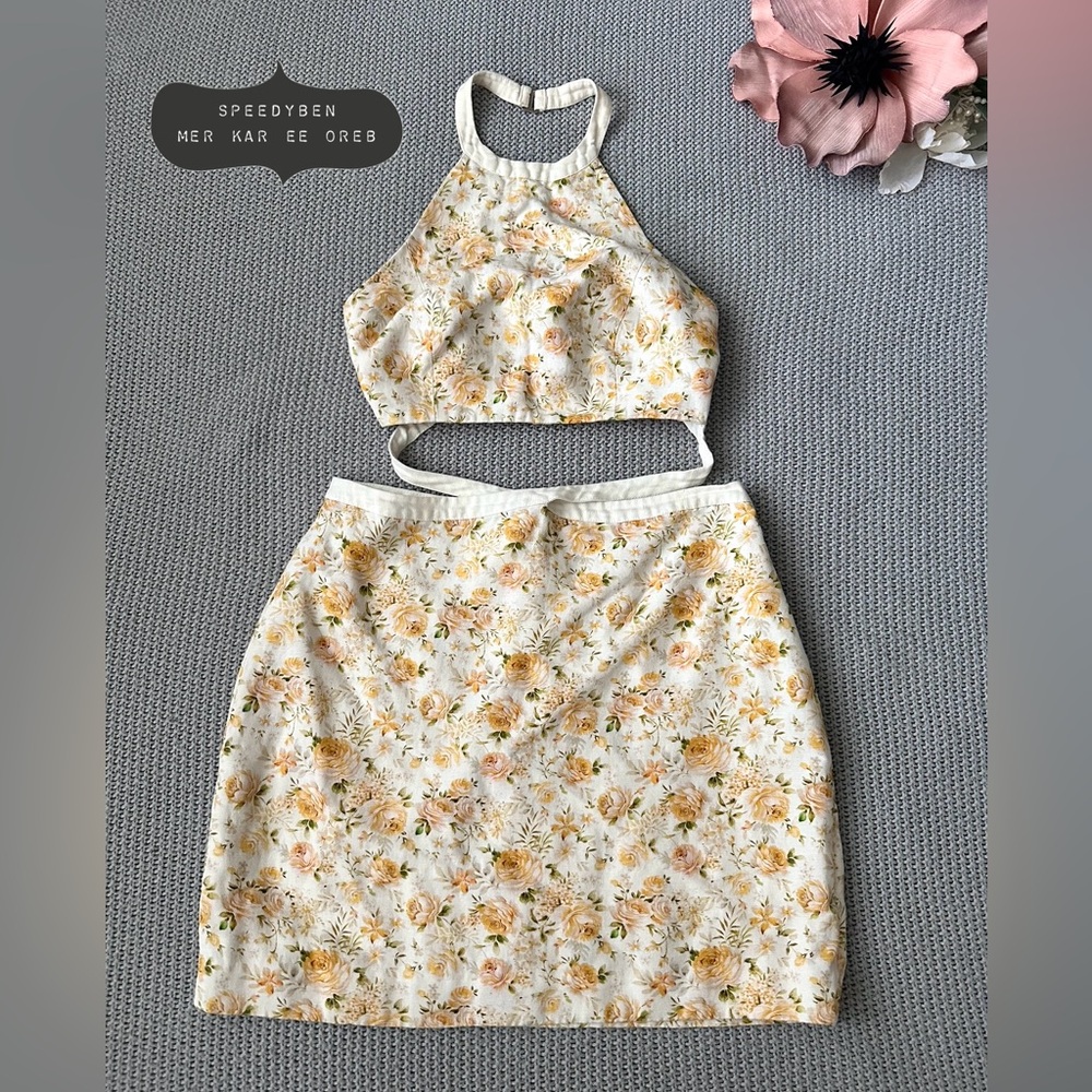 Significant Other Rosalie Floral Print Ari Linen cutout Dress Size 8
